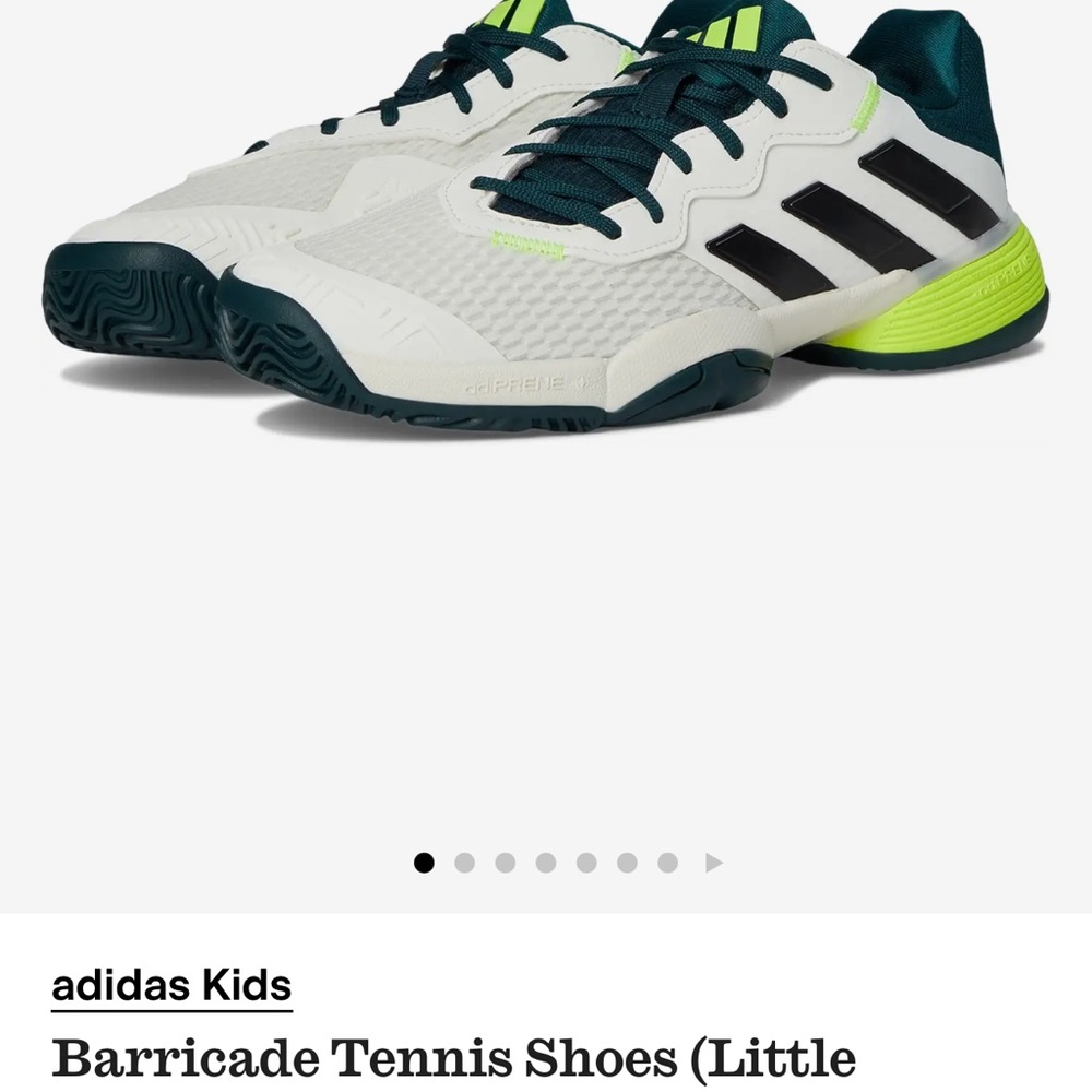Adidas Kids Barricade Shoes in White and Black with Neon Accents